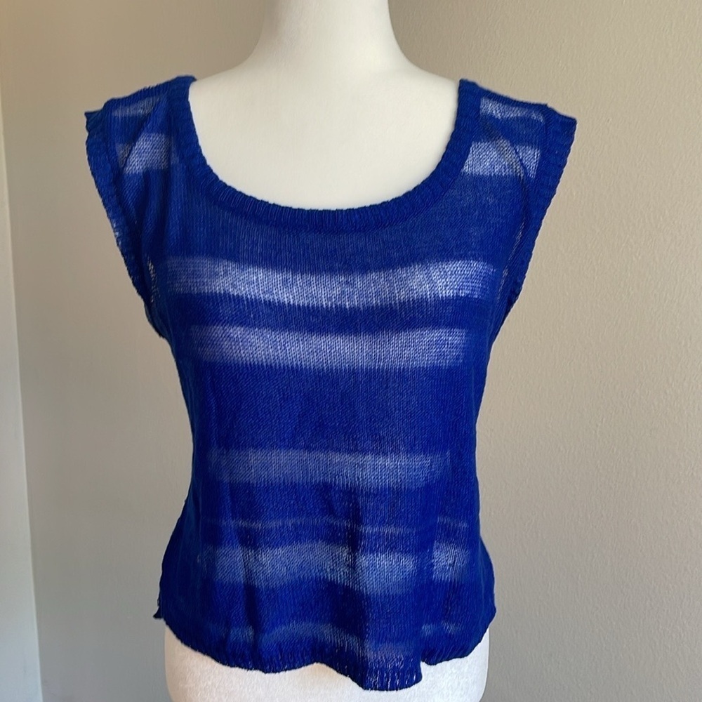 Blue Sheer Knit Sleeveless Top Size L